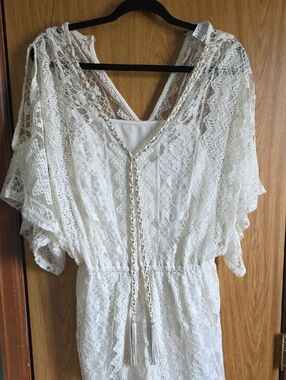 VENUS Ivory Lace Boho Romper with Tassel Detail